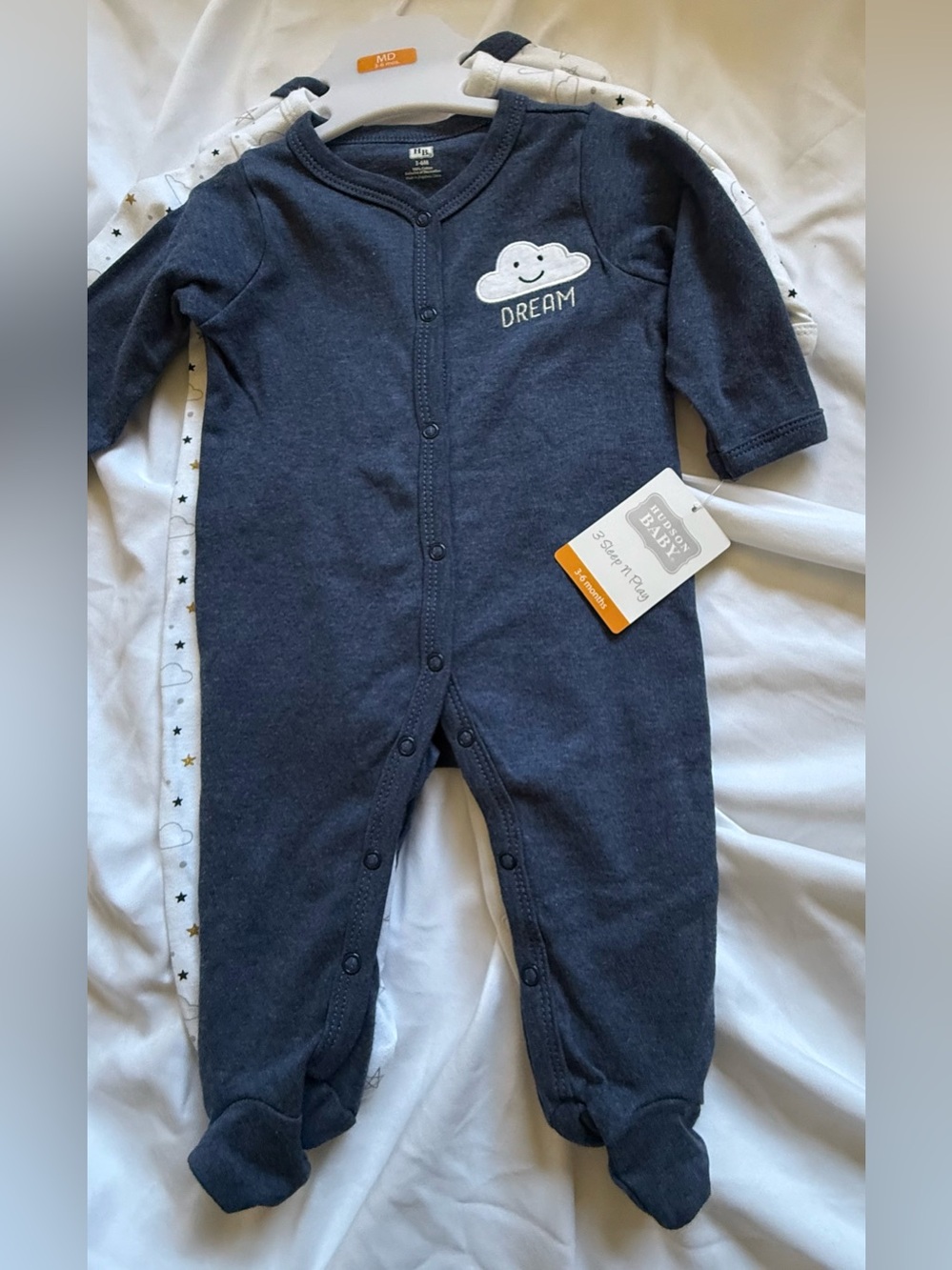 Hudson Baby Navy Cloud 'Dream' Footed One-Piece 3 sleepers
